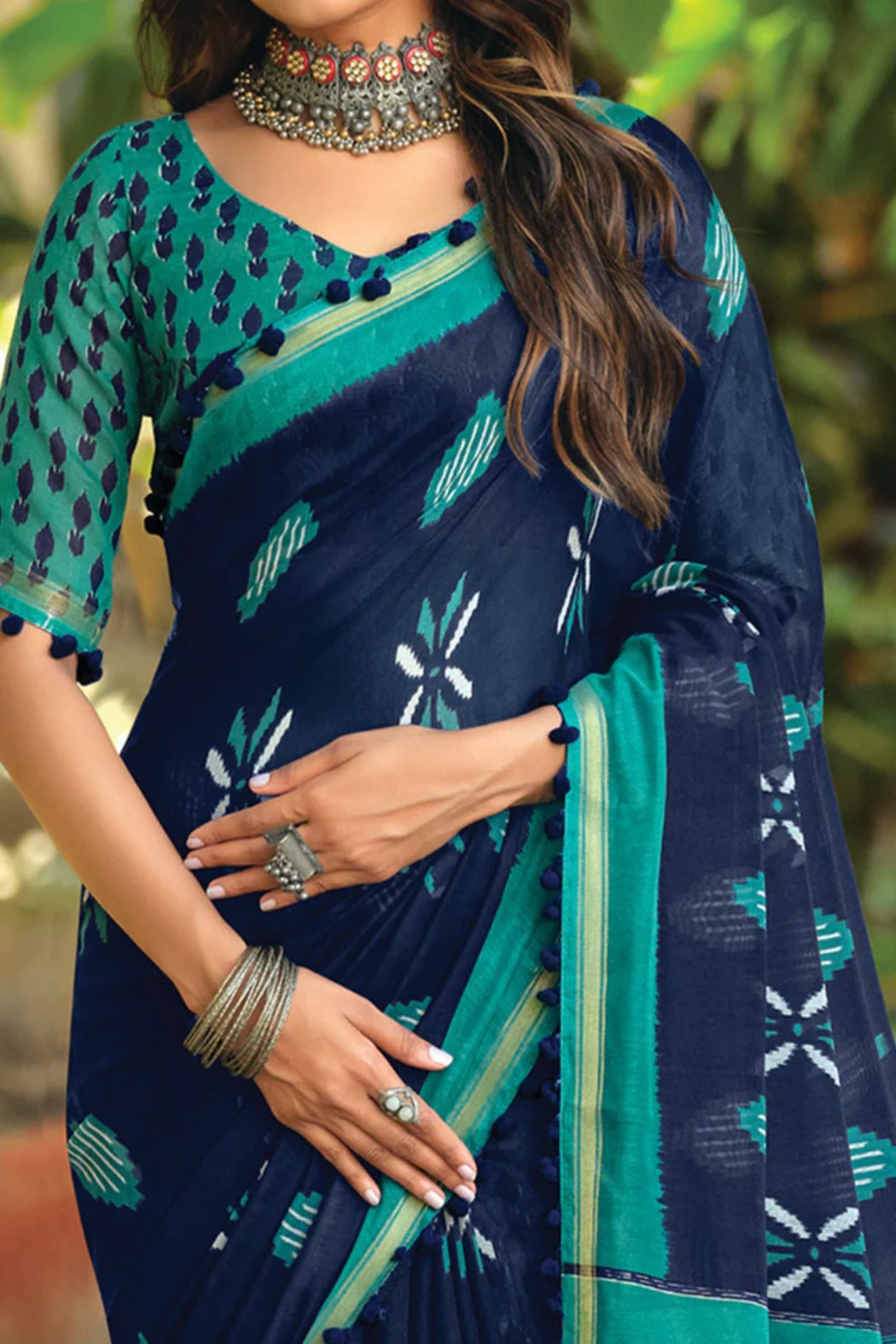 MySilkLove Firefly Blue Mul Mul Cotton Saree