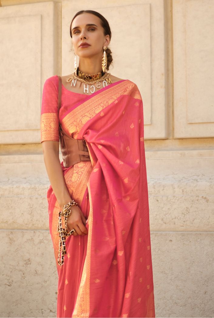 Buy MySilkLove Mandy Peach Banarasi Handloom Silk Saree Online