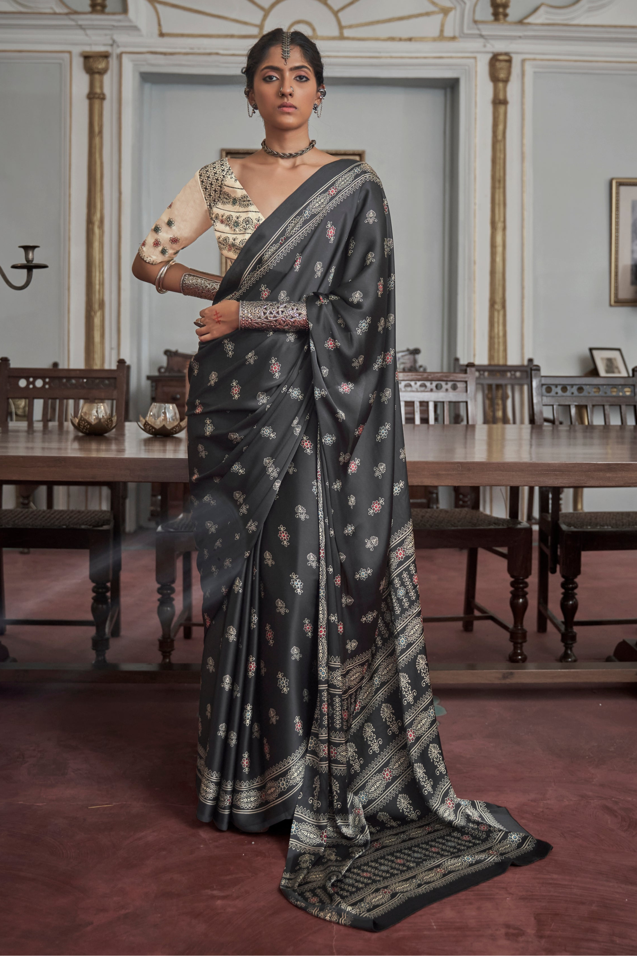 Buy MySilkLove Shark Grey Gajji Silk Saree with embroidery blouse Online