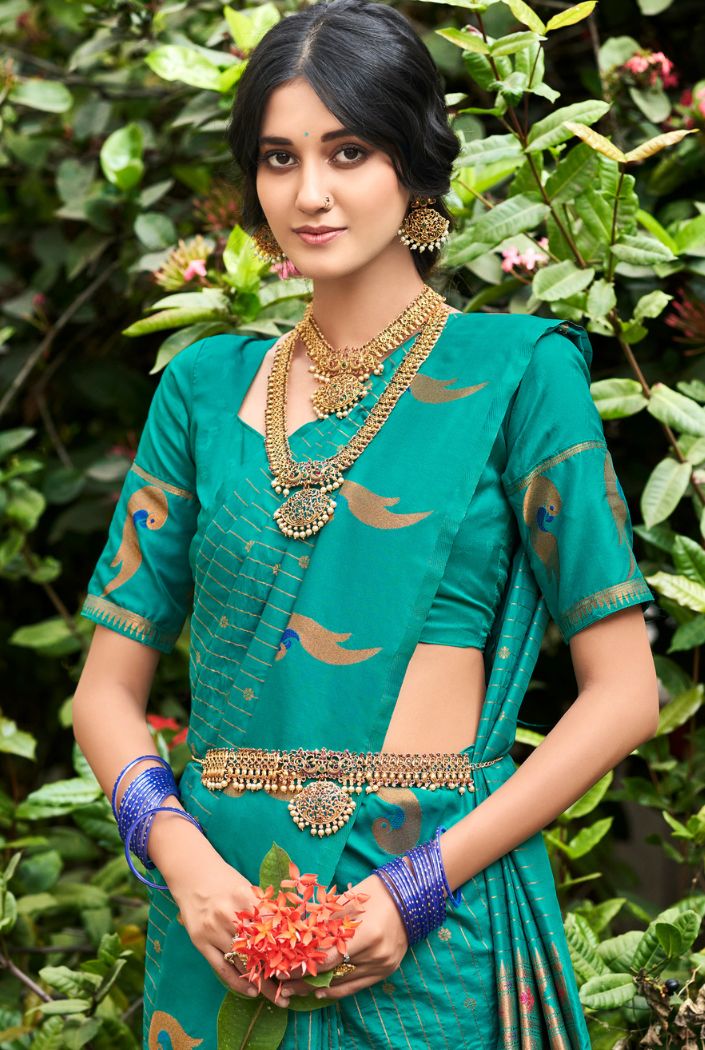 Buy MySilkLove Elf Green Woven Paithani Silk Saree Online