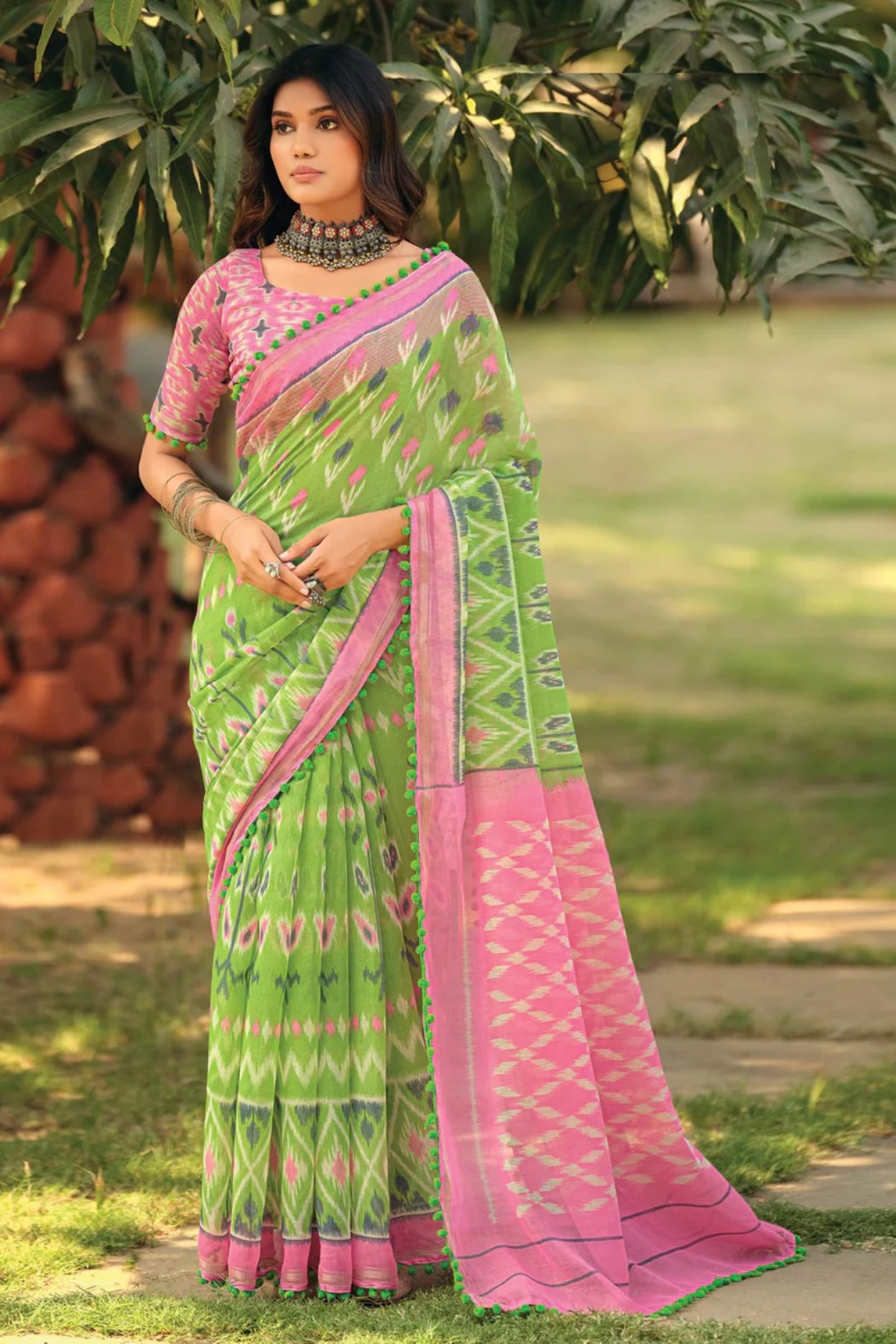 Buy MySilkLove Pista Green Mul Mul Cotton Saree Online