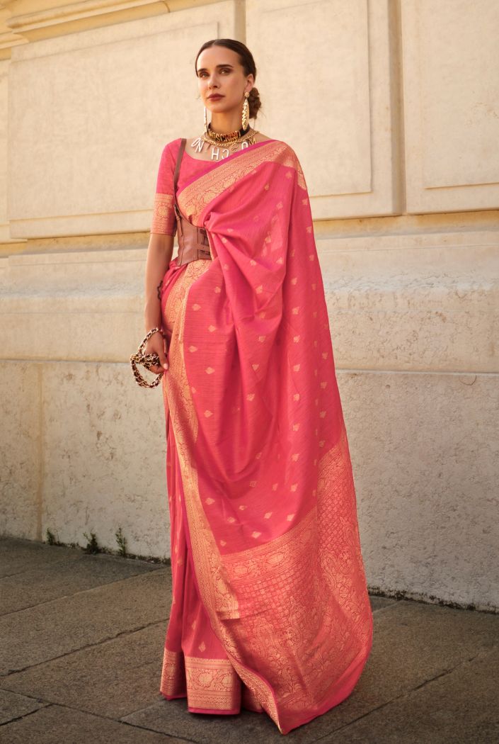 Buy MySilkLove Mandy Peach Banarasi Handloom Silk Saree Online