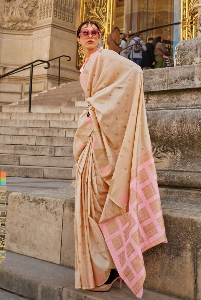 Buy MySilkLove Taupe Golden South Tussar Temple Border Silk Saree Online