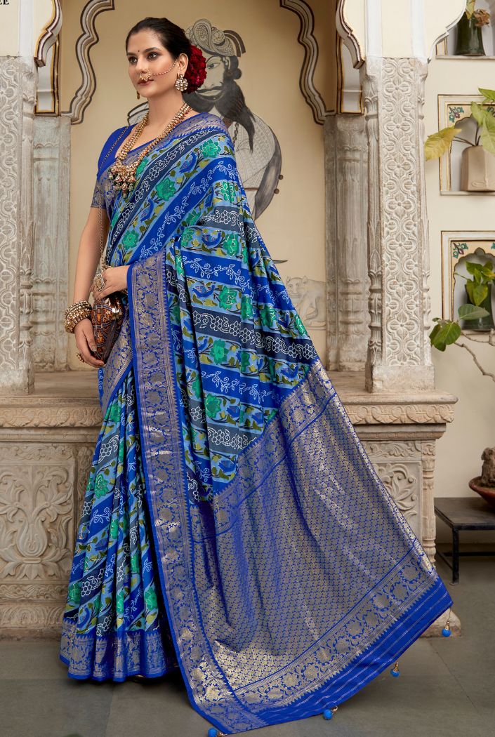 Buy MySilkLove Catalina Blue Banarasi Patola Silk Saree Online