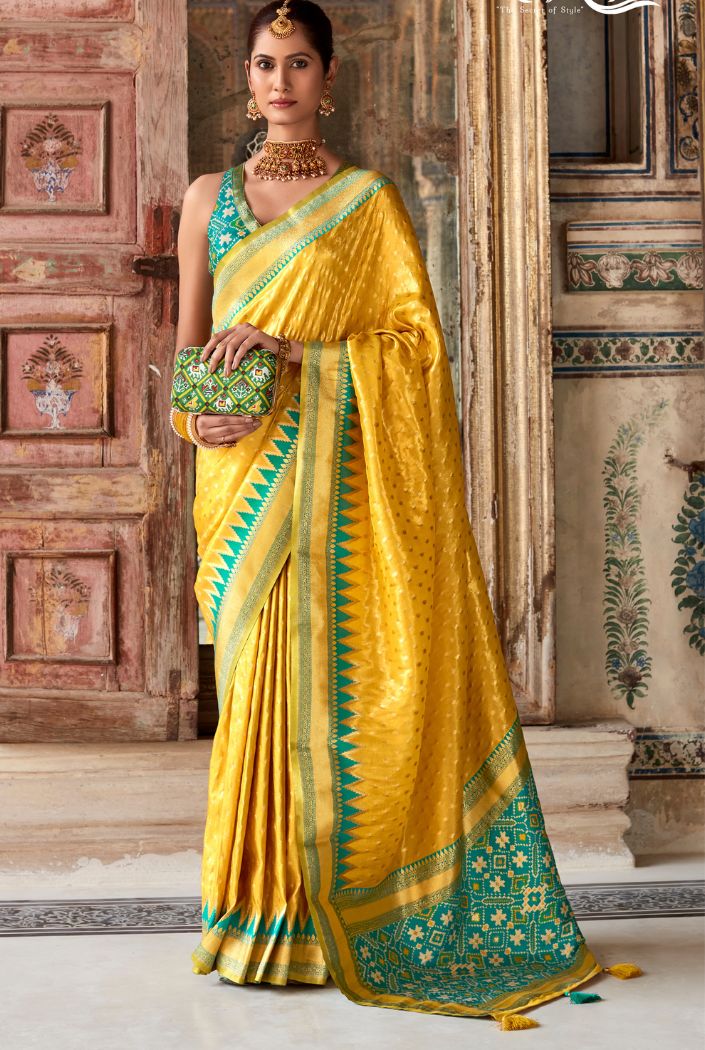 Buy MySilkLove Saffron Yellow Woven Zari Banarasi Patola Silk Saree Online