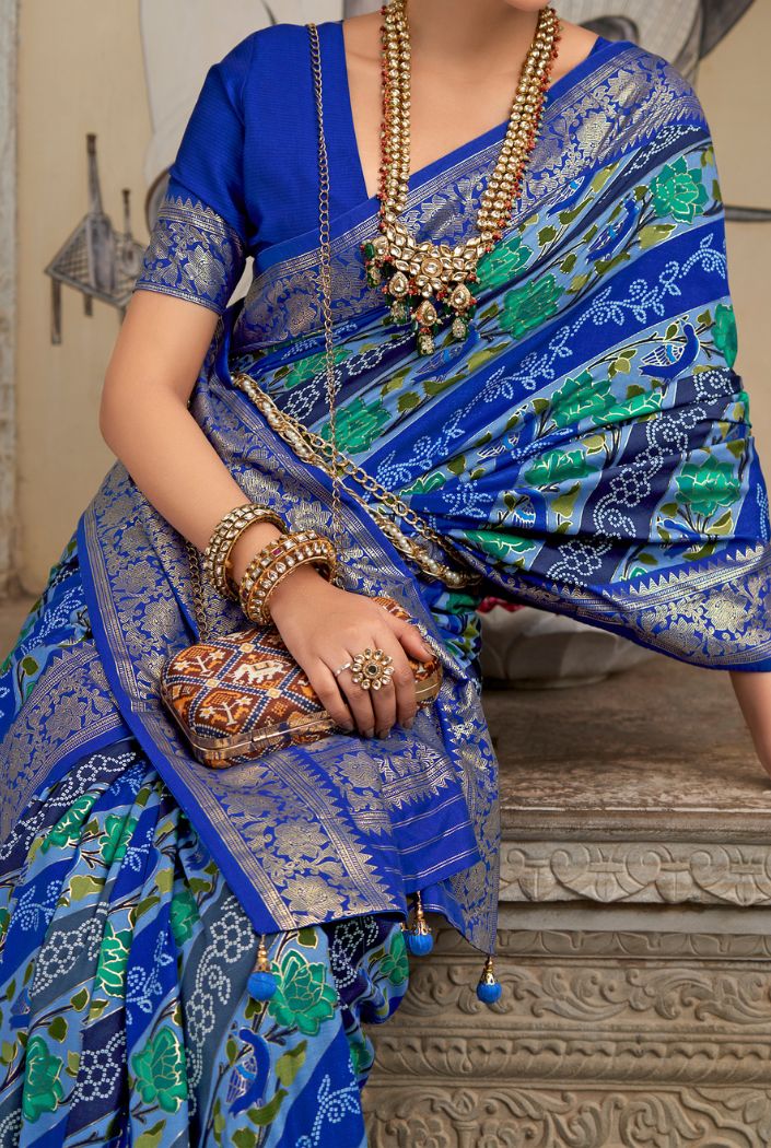 Buy MySilkLove Catalina Blue Banarasi Patola Silk Saree Online