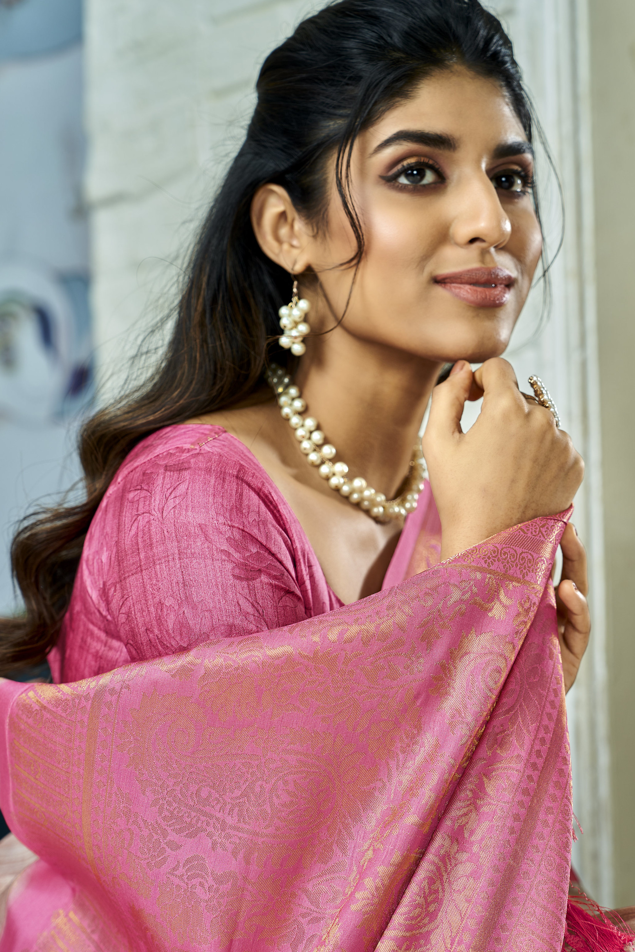 Buy MySilkLove Mongoose Brown and Pink Banarasi Digital Printed Soft Silk Saree Online