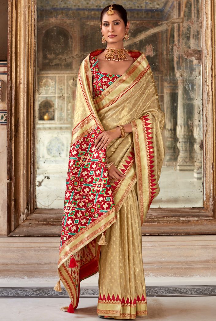Buy MySilkLove Sand Dollar Golden Woven Zari Banarasi Patola Silk Saree Online