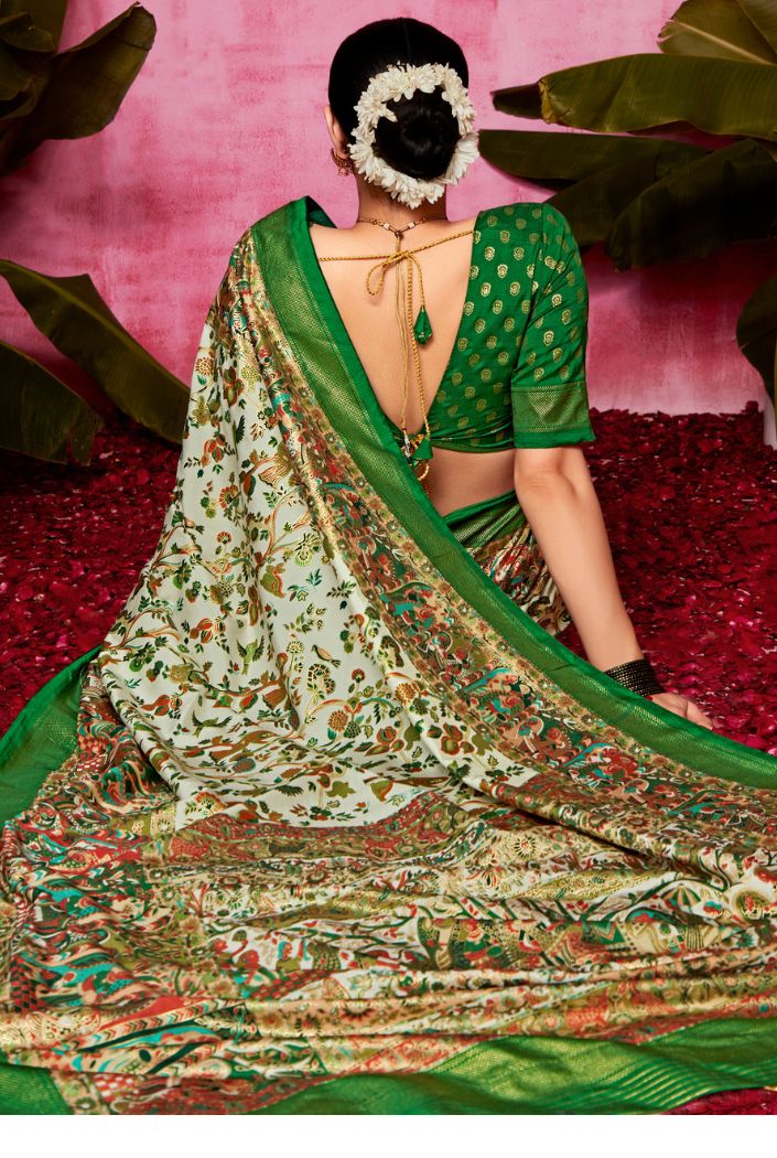 Buy MySilkLove Lima Green Patola Soft Silk Saree Online