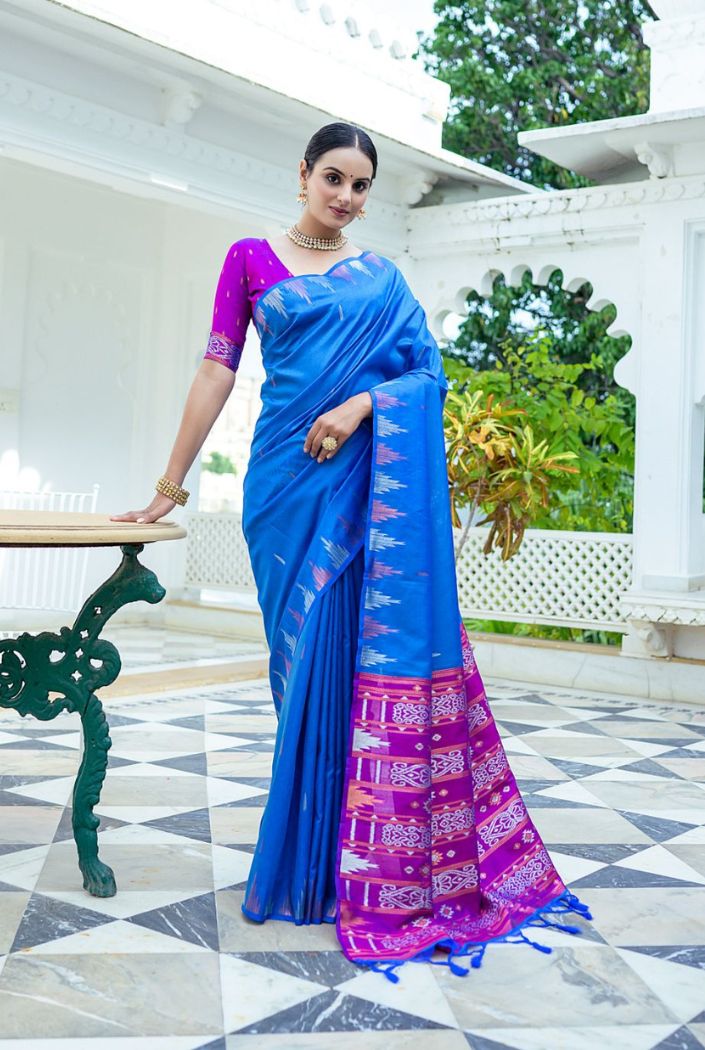 Buy MySilkLove Chambray Blue South Silk Saree Online