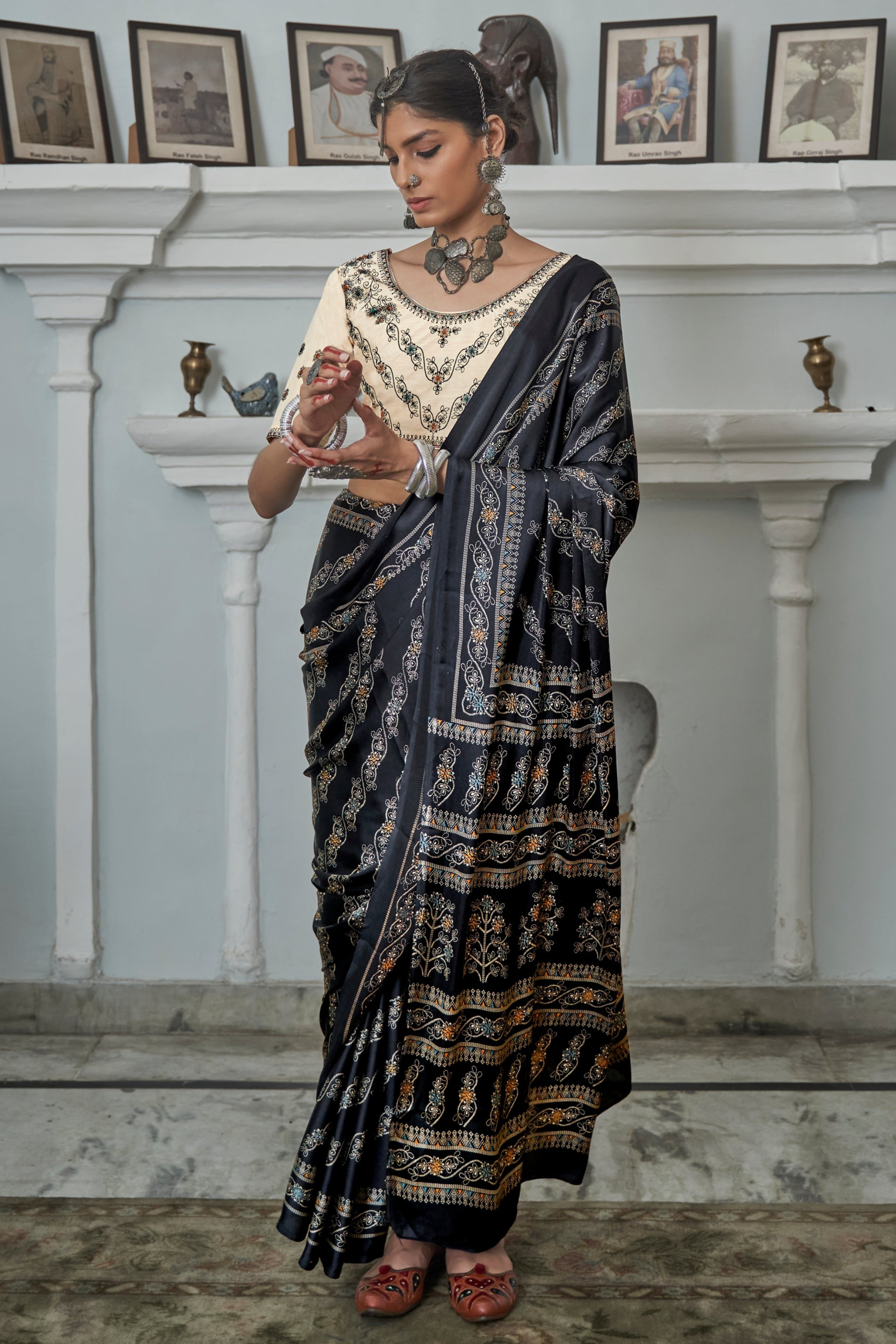 Buy MySilkLove Zeus Black Gajji Silk Saree with embroidery blouse Online