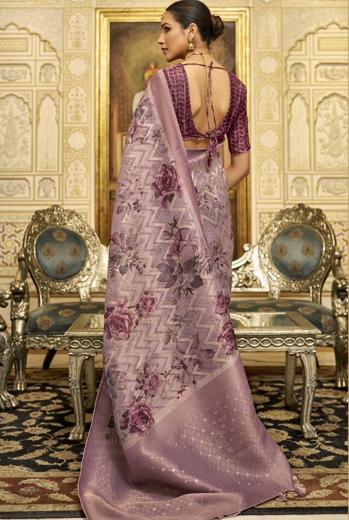 Buy MySilkLove Orchid Pearl Purple Organza Tissue Silk Saree Online