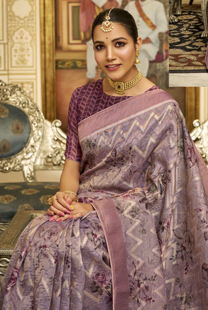 MySilkLove Orchid Pearl Purple Organza Tissue Silk Saree