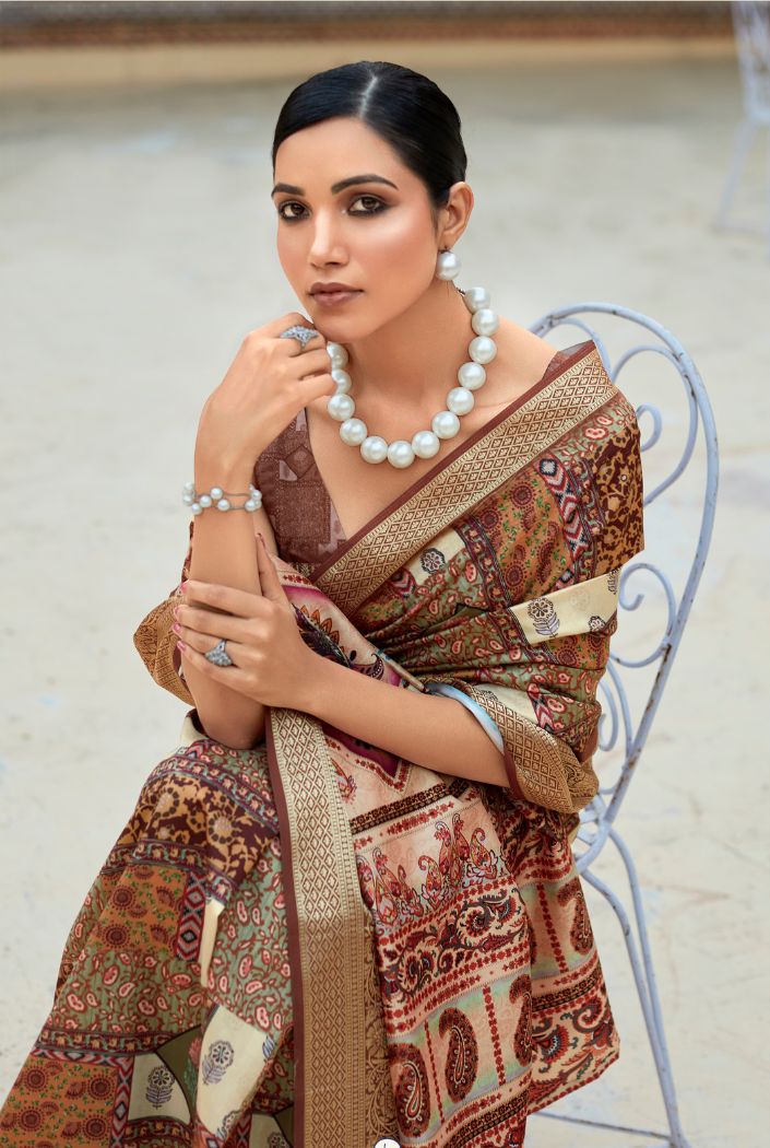 Buy MySilkLove Goldfish Orange Banarasi Printed Silk Saree Online