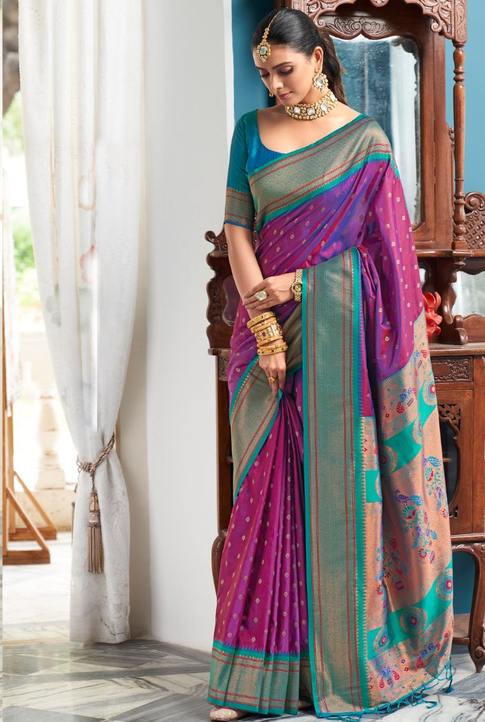 Buy MySilkLove Plum Purple Woven Paithani Silk Saree Online