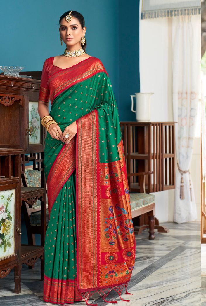 Buy MySilkLove Salem Green Woven Paithani Silk Saree Online