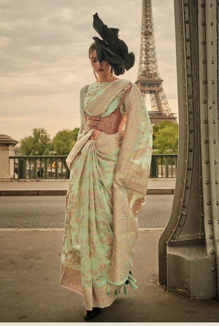 Buy MySilkLove Olivine Green Kashmiri Organza Handloom Saree Online