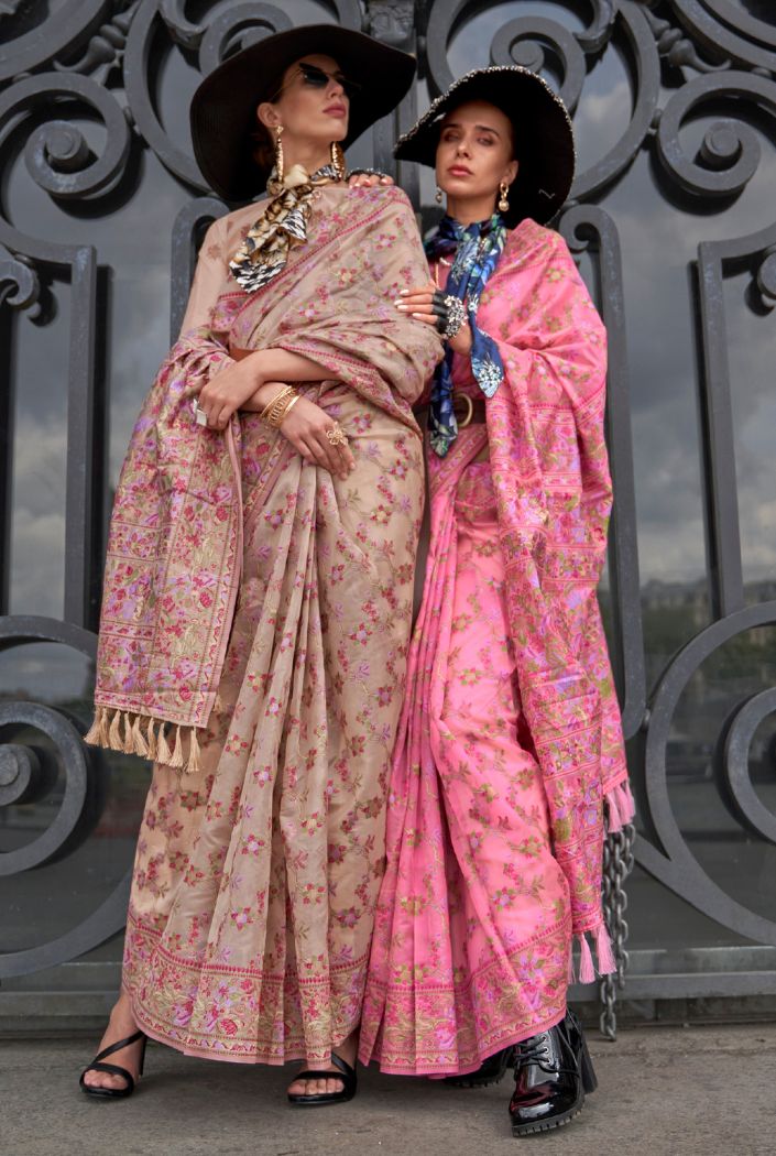 Buy MySilkLove My Pink Organza Handloom Parsi Saree Online