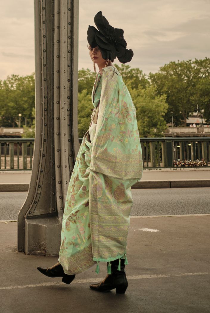 Buy MySilkLove Olivine Green Kashmiri Organza Handloom Saree Online
