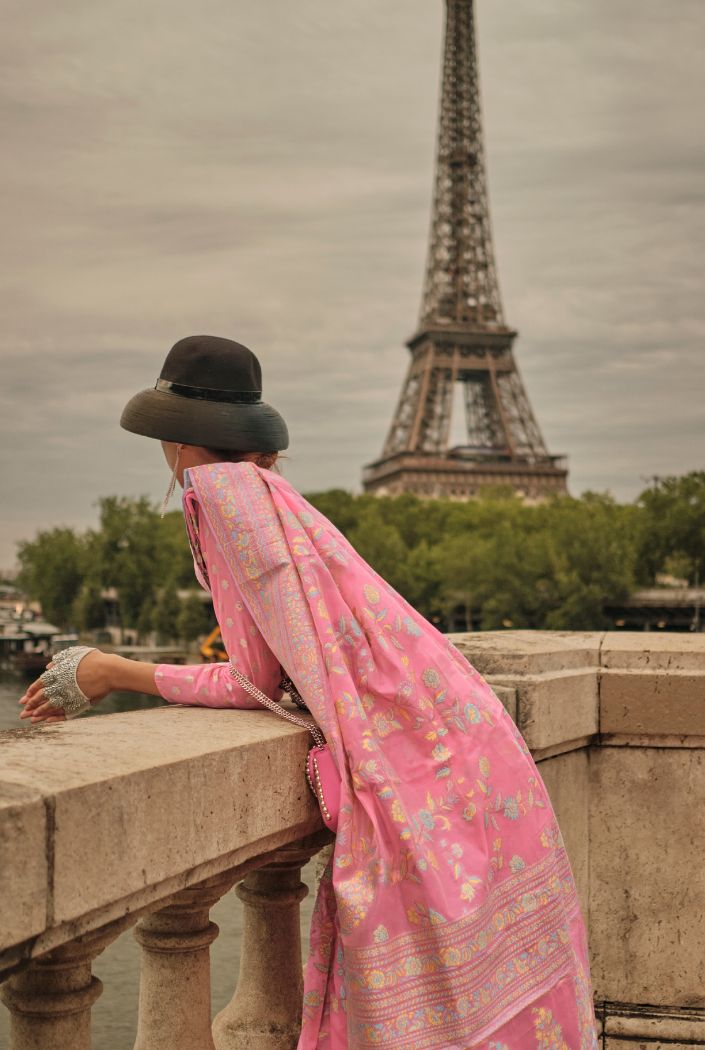 Buy MySilkLove Salmon Pink Kashmiri Organza Handloom Saree Online