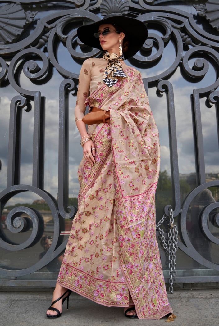 Buy MySilkLove Eunry Pink Organza Handloom Parsi Saree Online