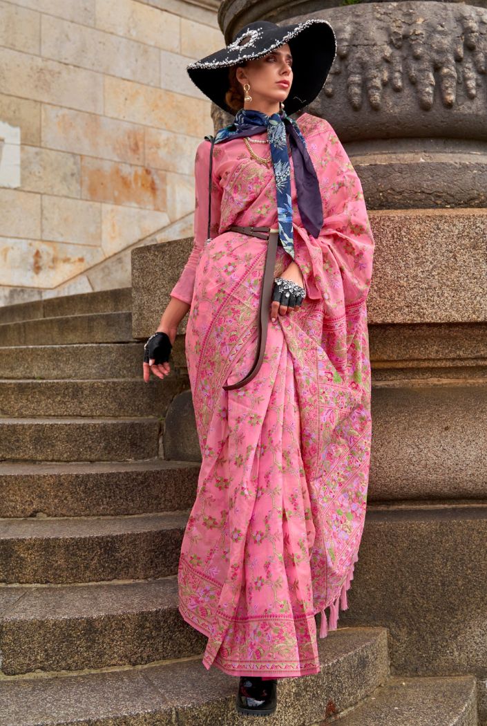 Buy MySilkLove My Pink Organza Handloom Parsi Saree Online