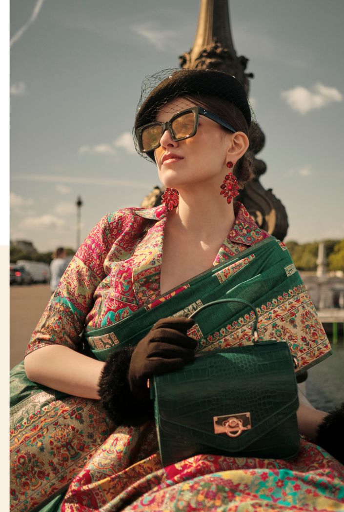 Buy MySilkLove Dark Green Kashmiri Jamewar Handloom Saree Online