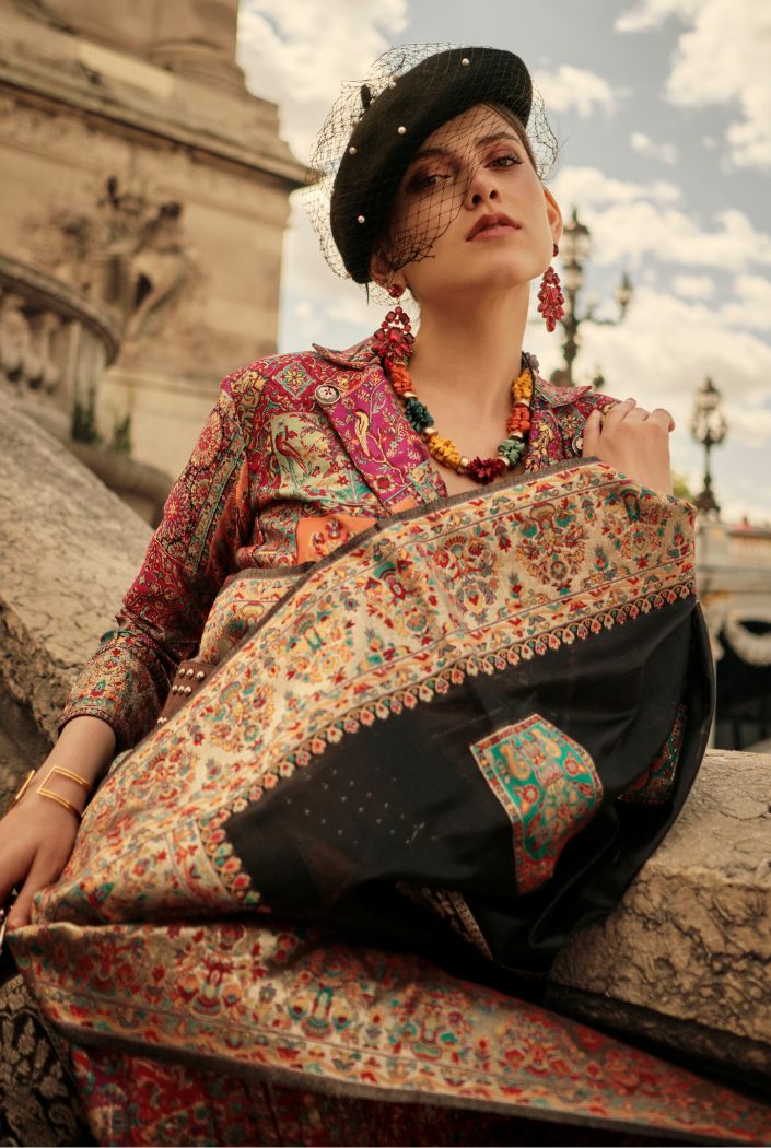 Buy MySilkLove Log Cabin Black Kashmiri Jamewar Handloom Saree Online