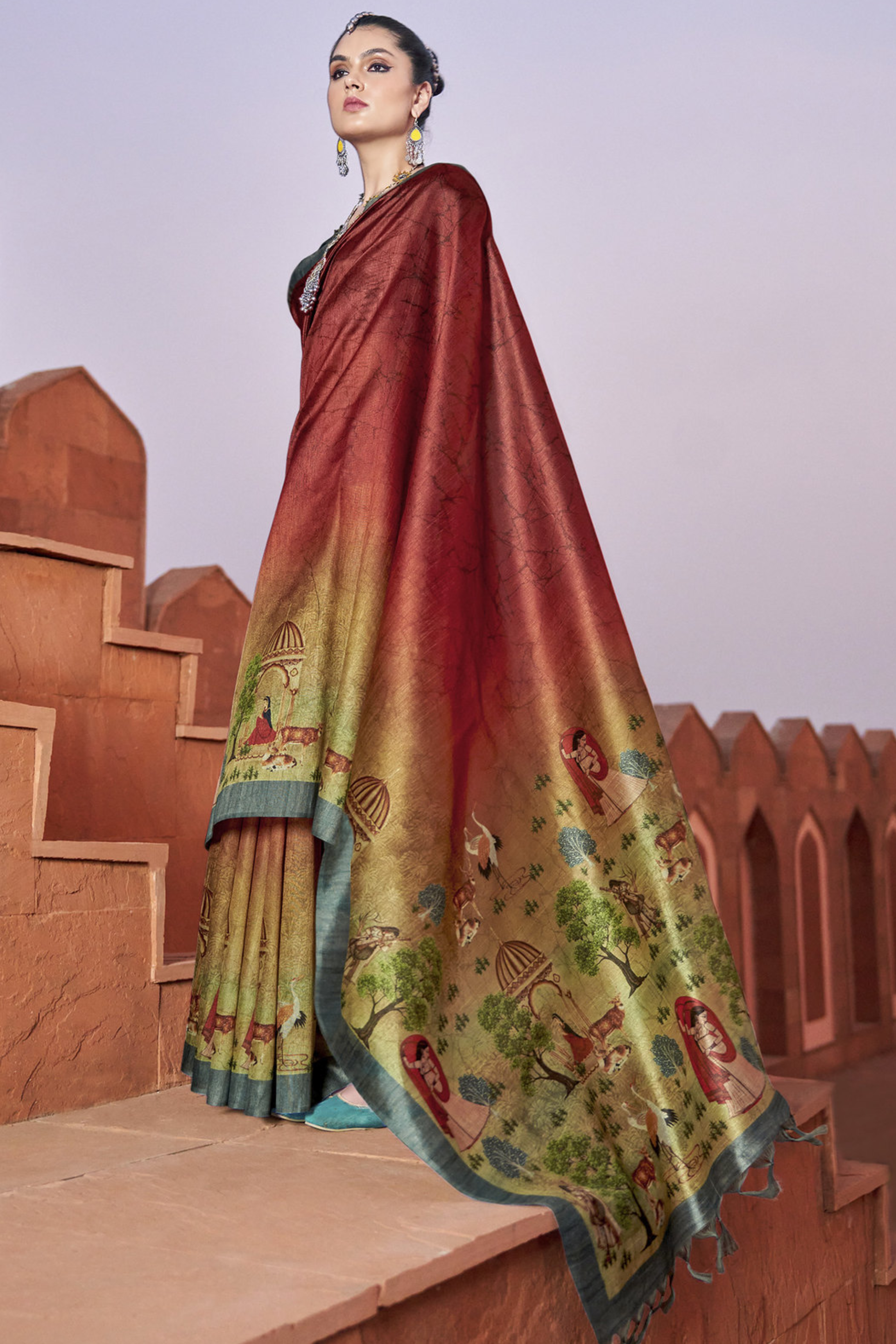 Buy MySilkLove Tamarillo Red Handloom Tussar Silk Saree Online