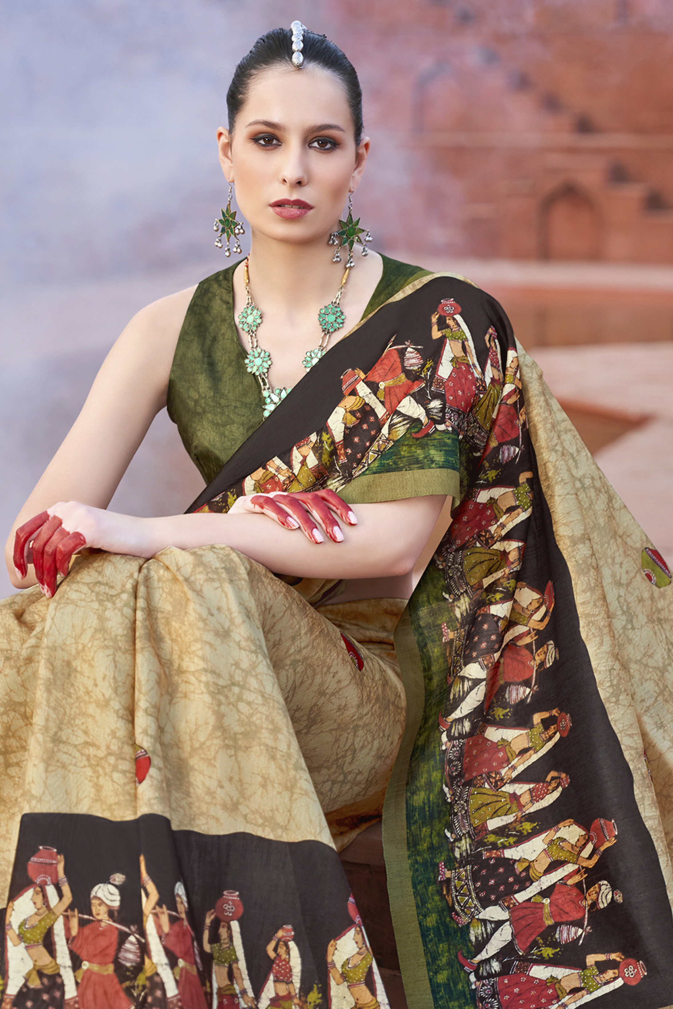 Buy MySilkLove Green Shade Handloom Tussar Silk Saree Online