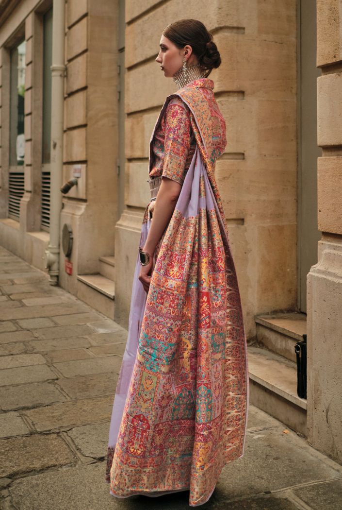 Buy MySilkLove Chatelle Purple Kashmiri Jamewar Handloom Saree Online