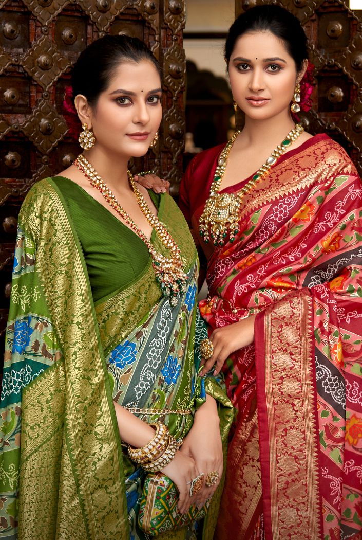 Buy MySilkLove Fern Frond Green Banarasi Patola Silk Saree Online