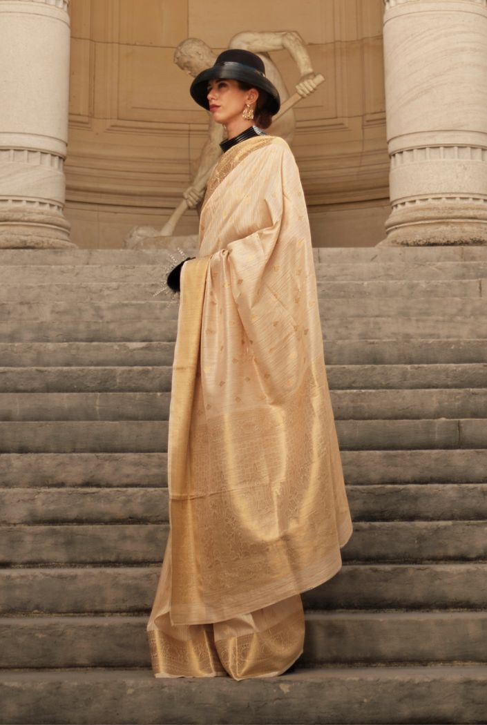 Buy MySilkLove Vanila Cream Banarasi Handloom Silk Saree Online