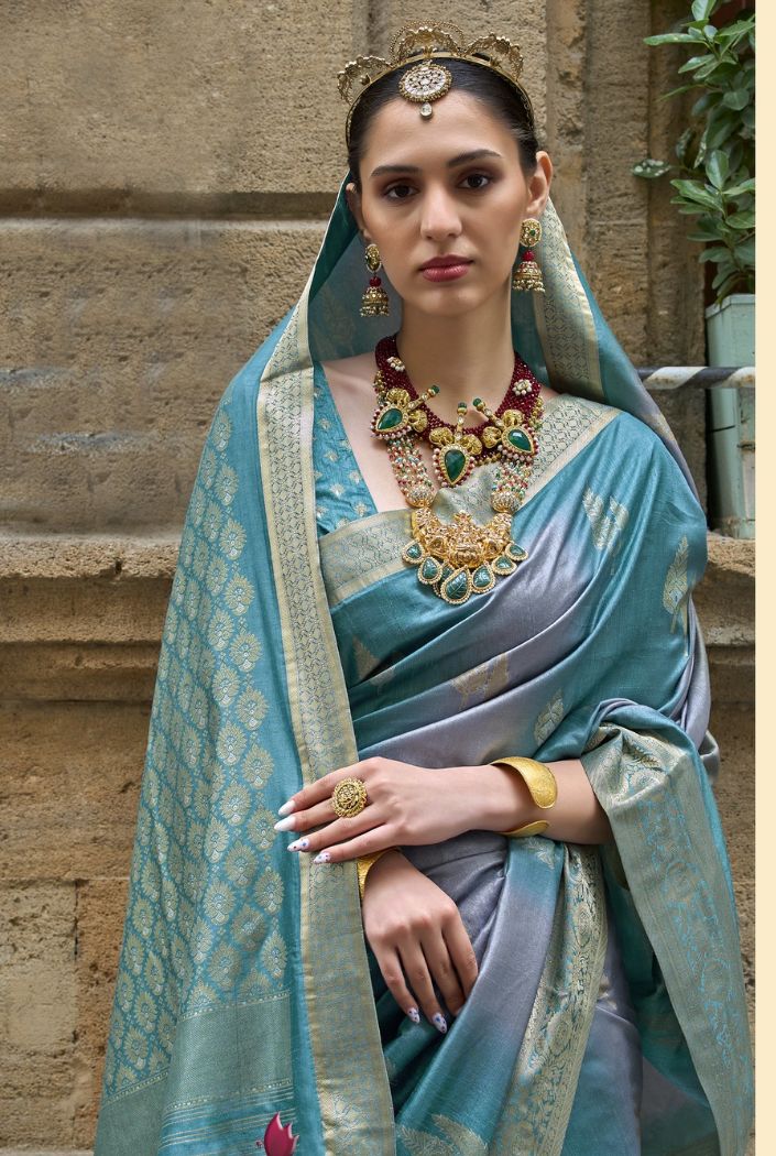Buy MySilkLove Ocean Blue Woven Patola Silk Saree Online