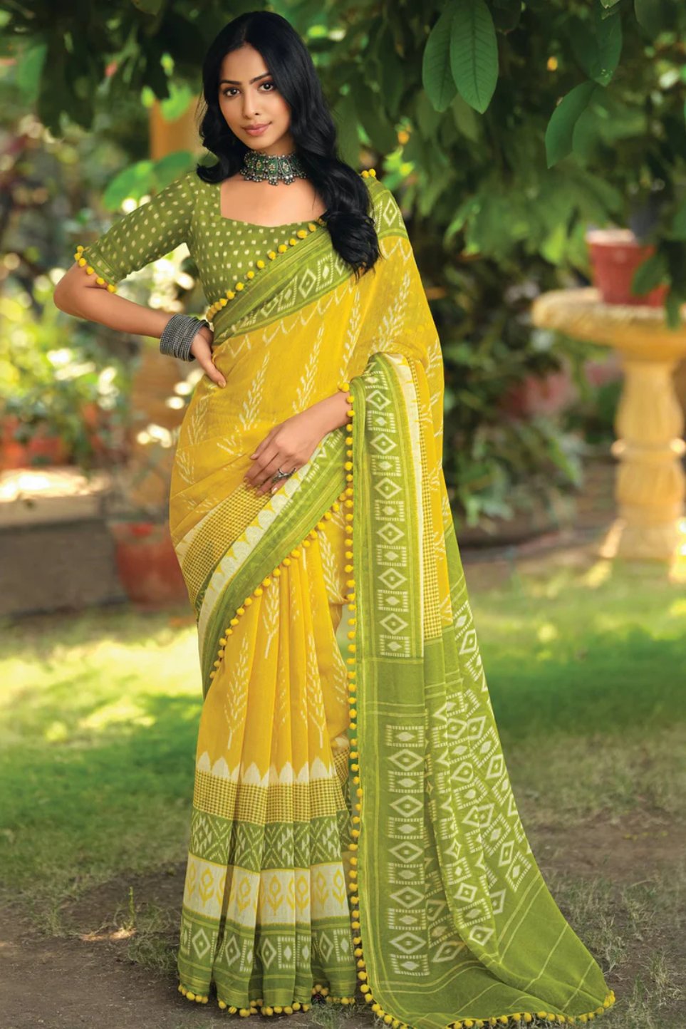 Buy MySilkLove Saffron Yellow Mul Mul Cotton Saree Online