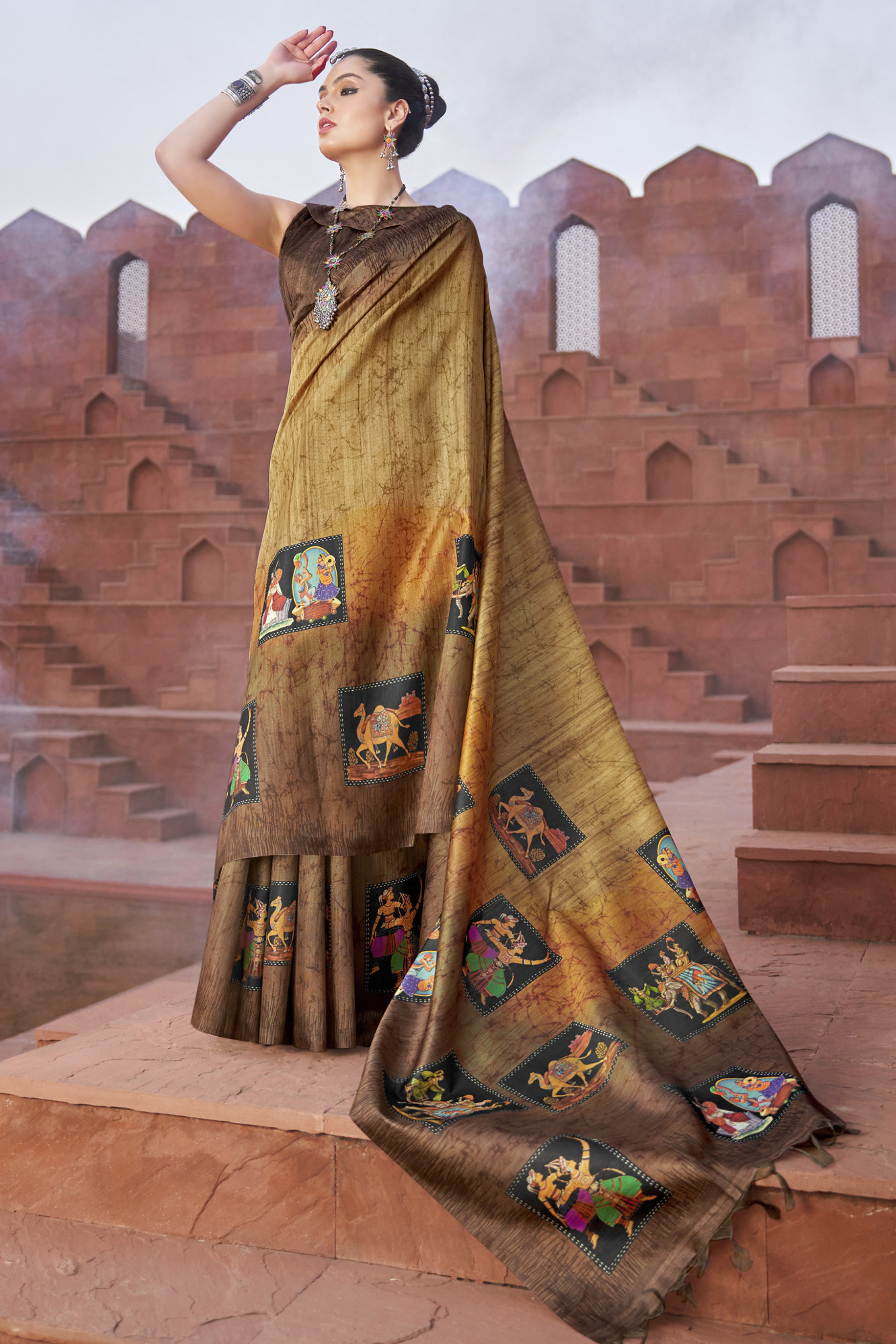 Buy MySilkLove Driftwood Yellow Handloom Tussar Silk Saree Online