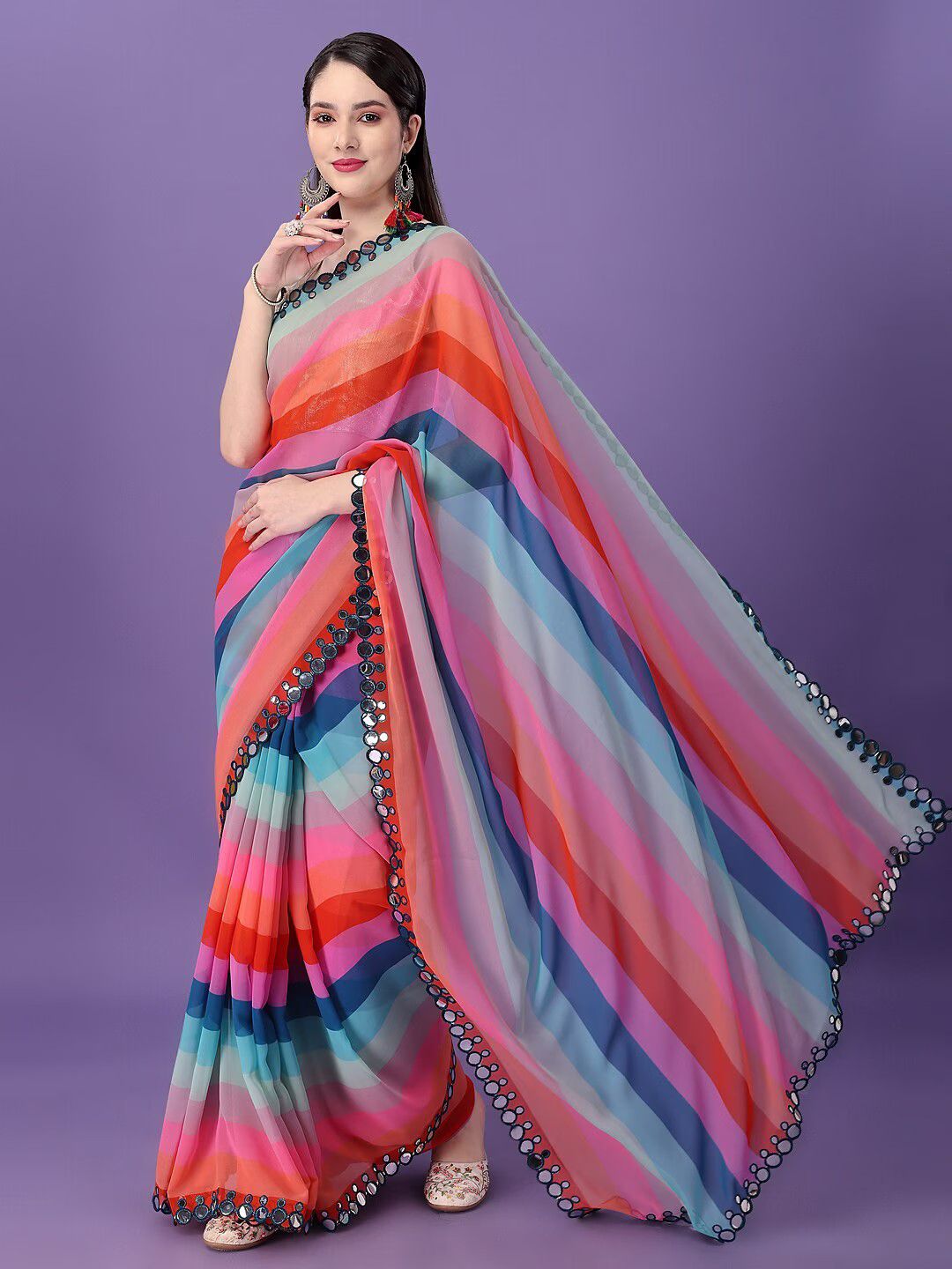 Buy MySilkLove Multicolor Blue Georgette Lehriya Silk saree Online