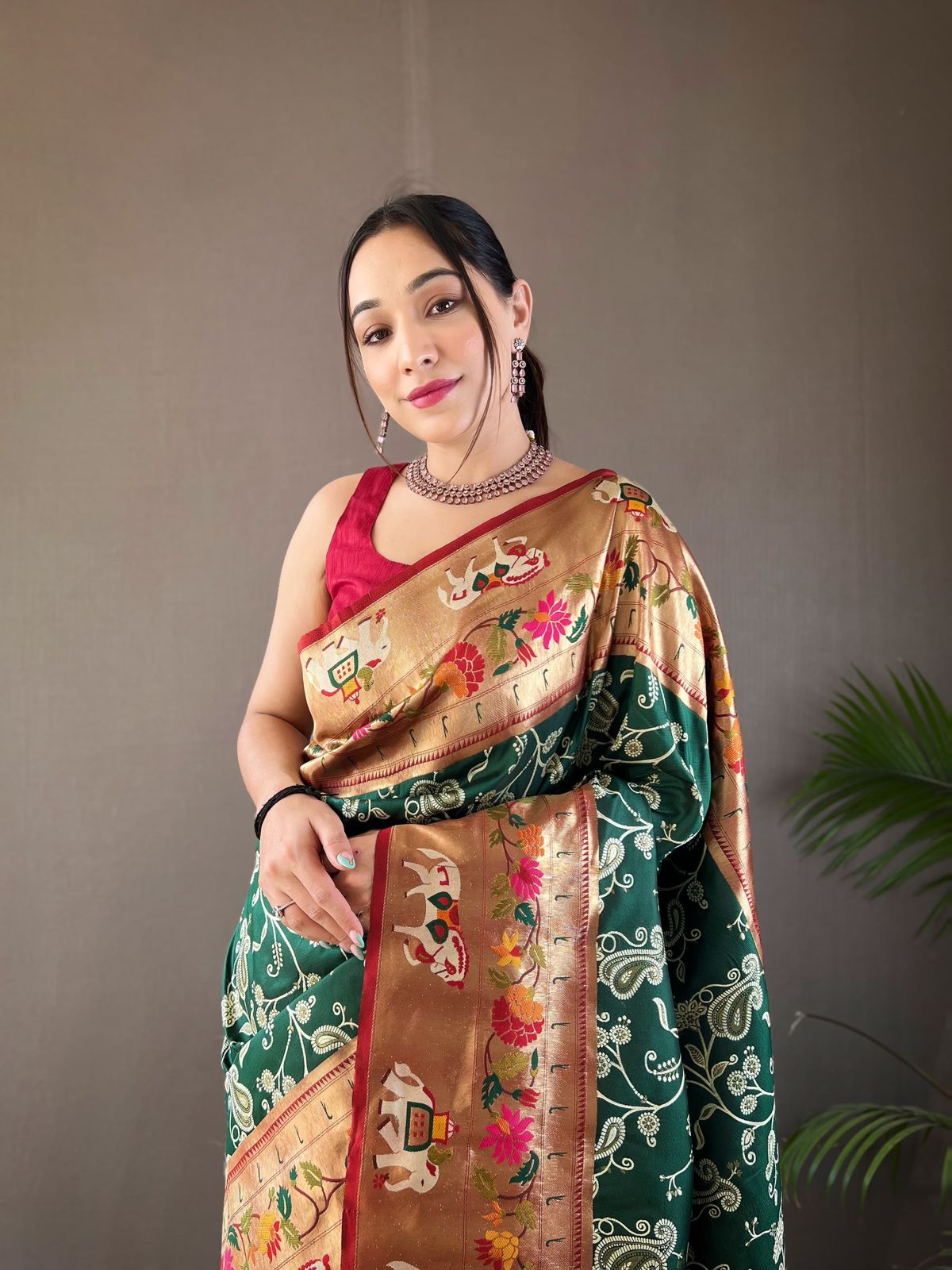 MySilkLove Stromboli Green Woven Paithani Patola Fusion Saree