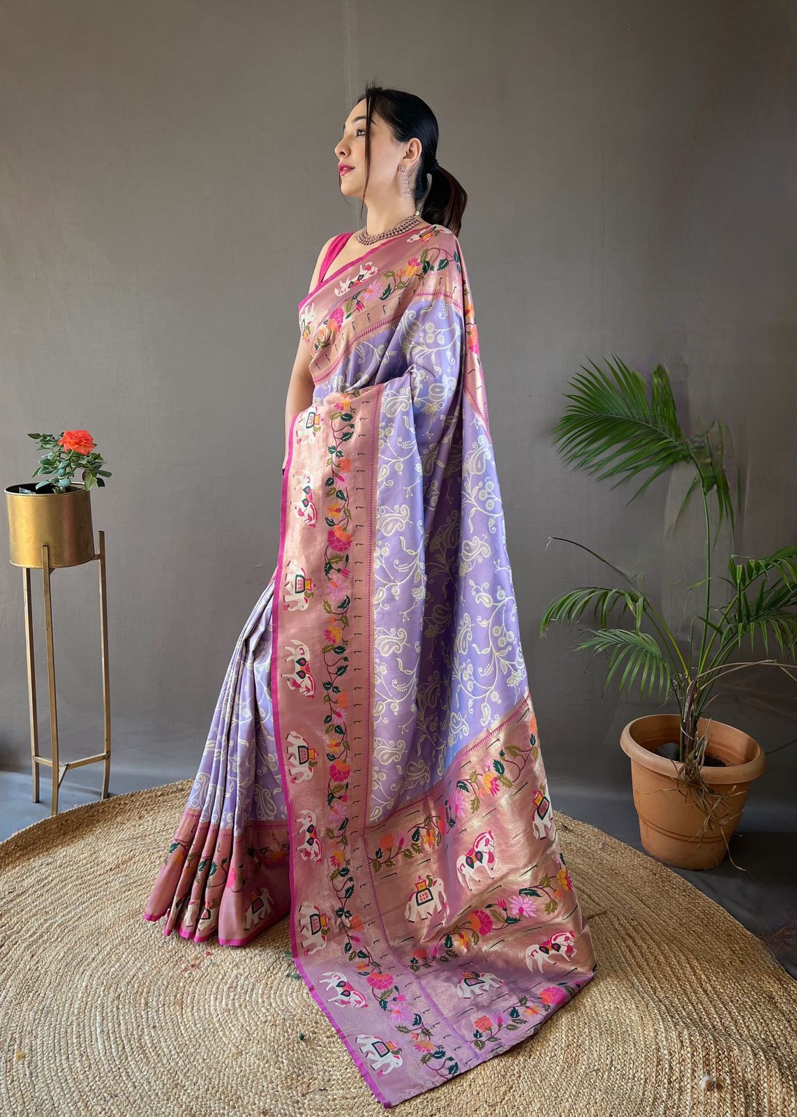 Buy MySilkLove Purple Mountains Majesty Woven Paithani Patola Fusion Saree Online