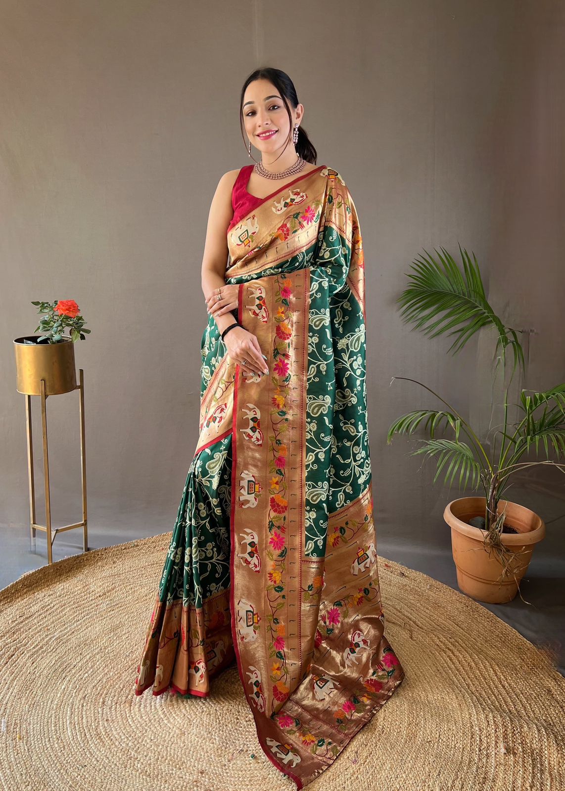 Buy MySilkLove Stromboli Green Woven Paithani Patola Fusion Saree Online