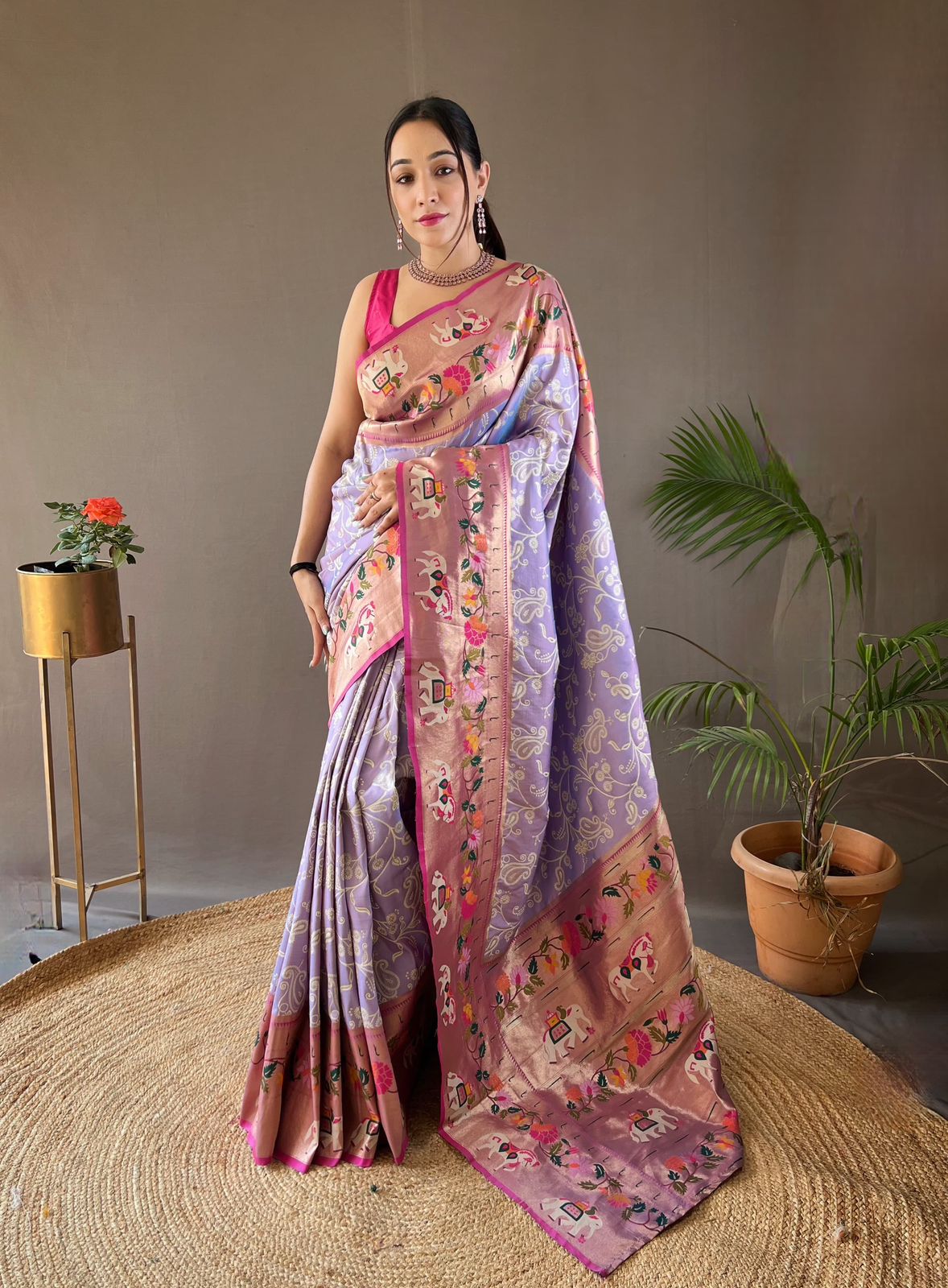 Buy MySilkLove Purple Mountains Majesty Woven Paithani Patola Fusion Saree Online