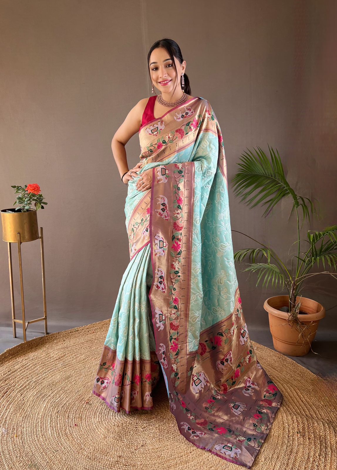 Buy MySilkLove Sky Blue Woven Paithani Patola Fusion Saree Online