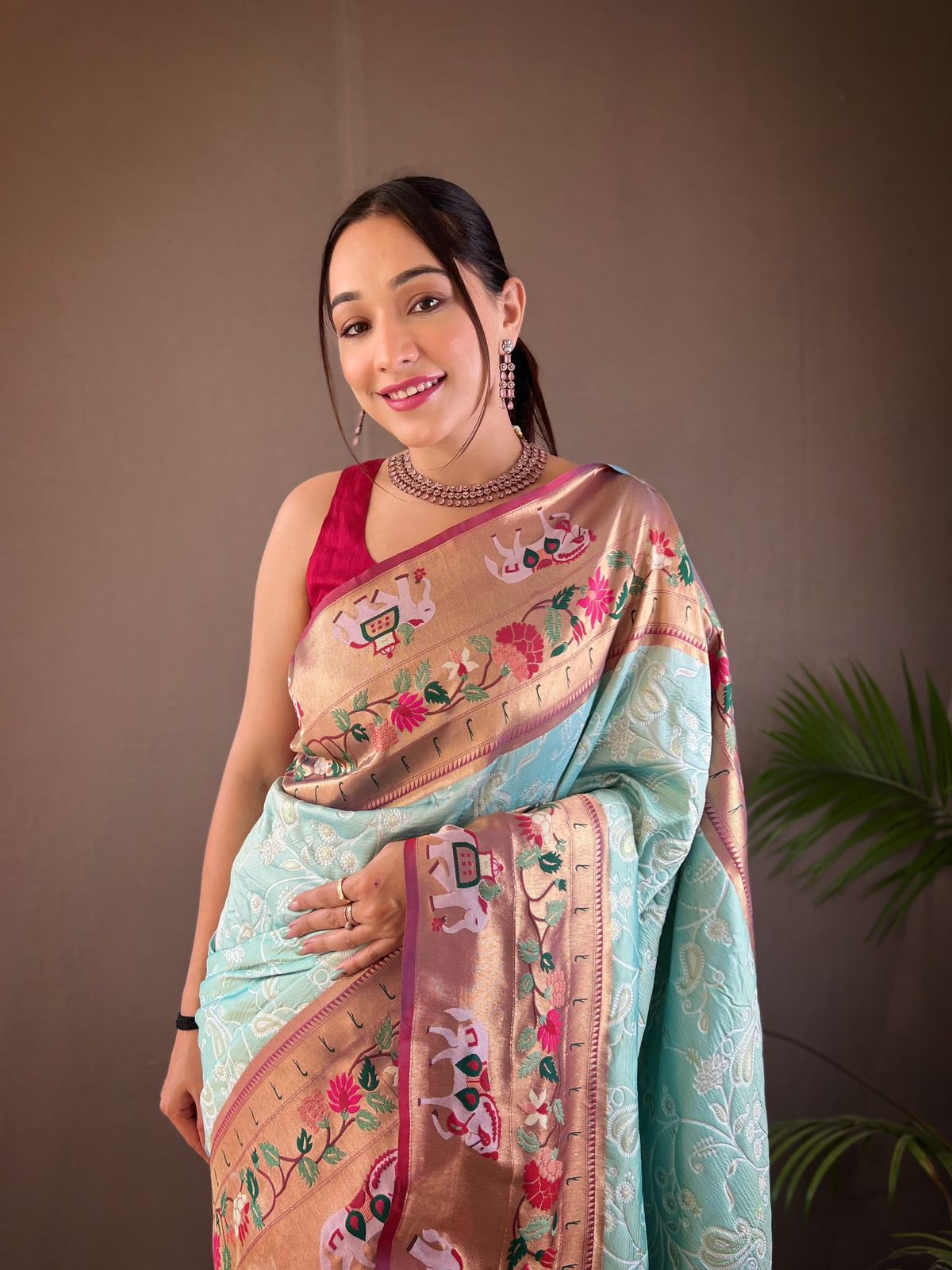 Buy MySilkLove Sky Blue Woven Paithani Patola Fusion Saree Online