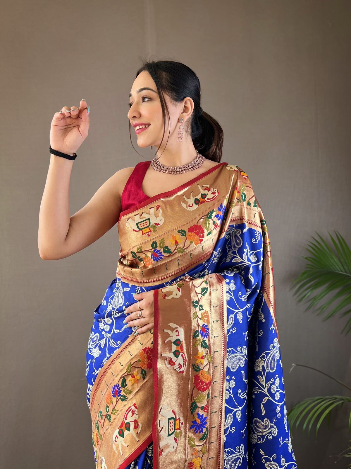 Buy MySilkLove Royal Blue Woven Paithani Patola Fusion Saree Online