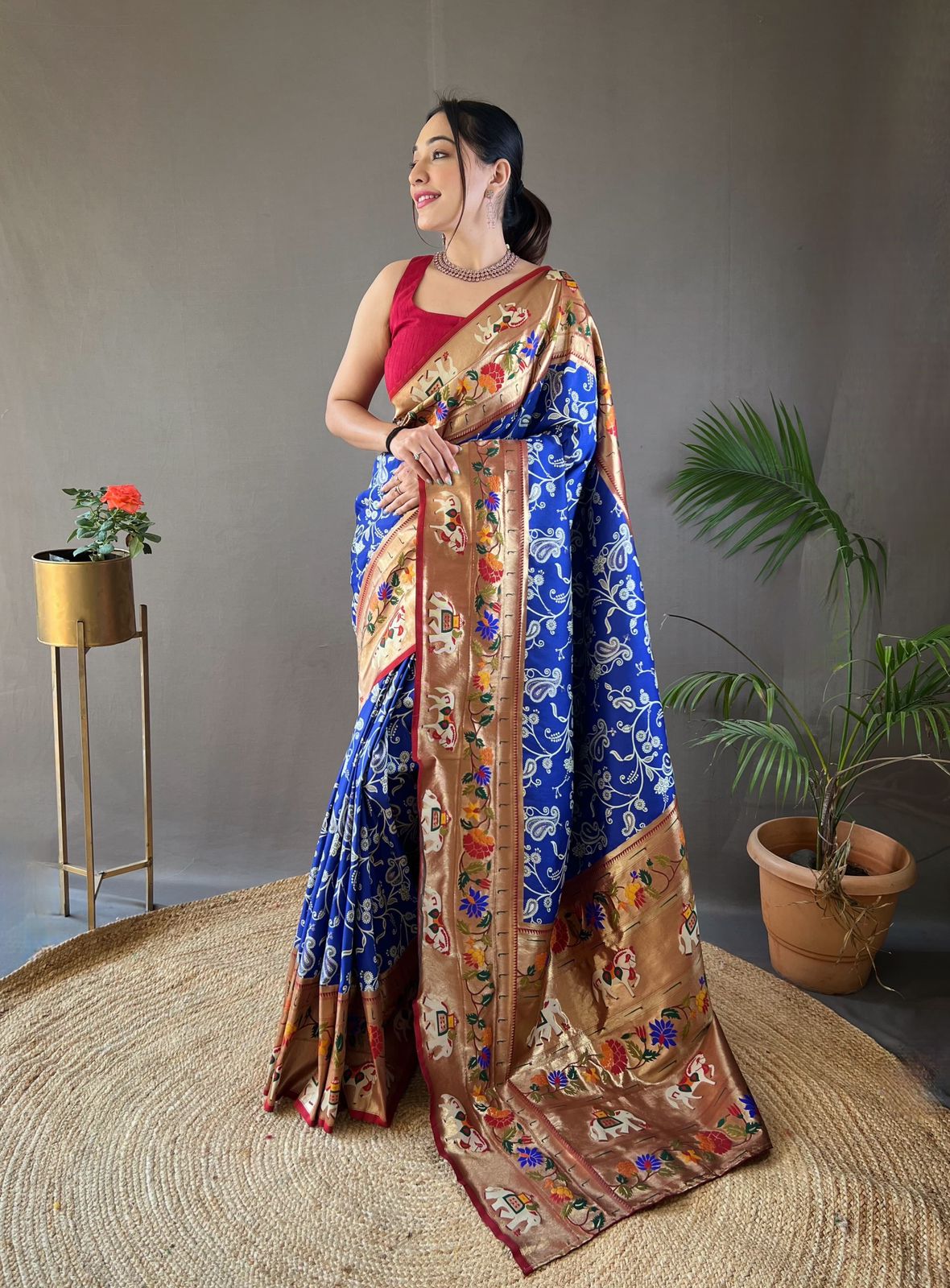 Buy Royal Blue Woven Paithani Patola Fusion Saree Online MySilkLove