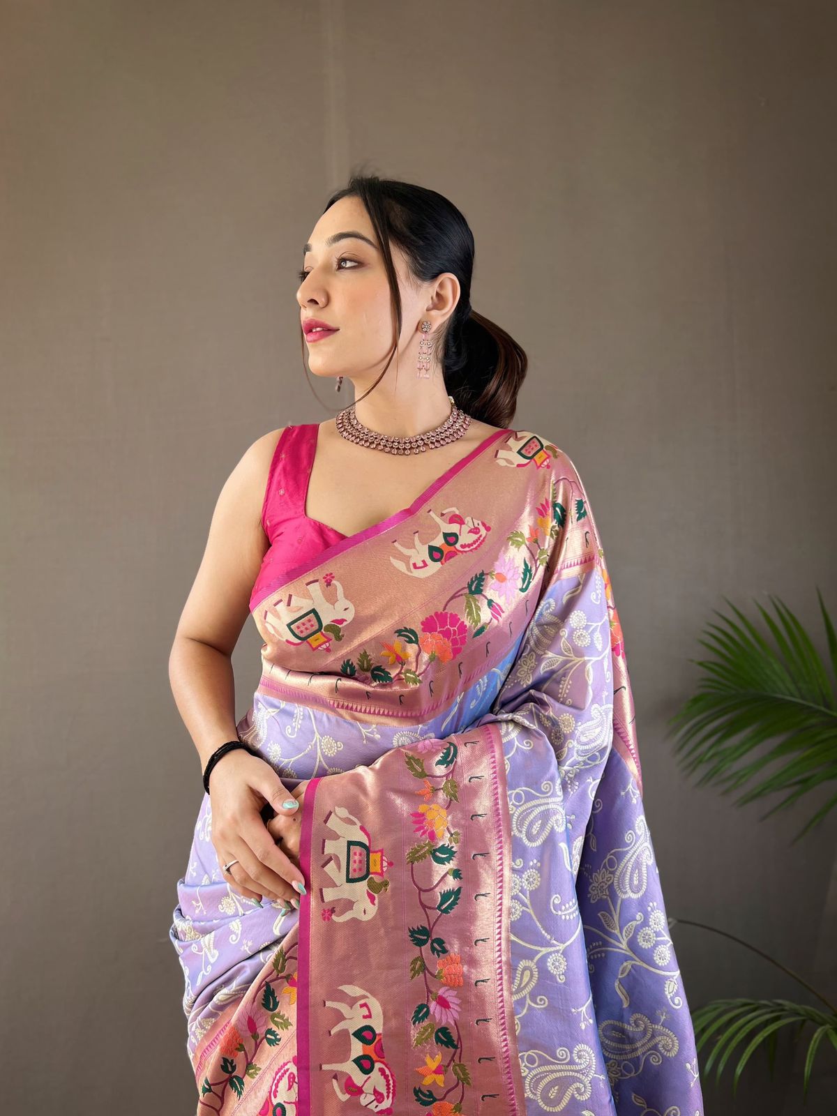 Buy MySilkLove Purple Mountains Majesty Woven Paithani Patola Fusion Saree Online