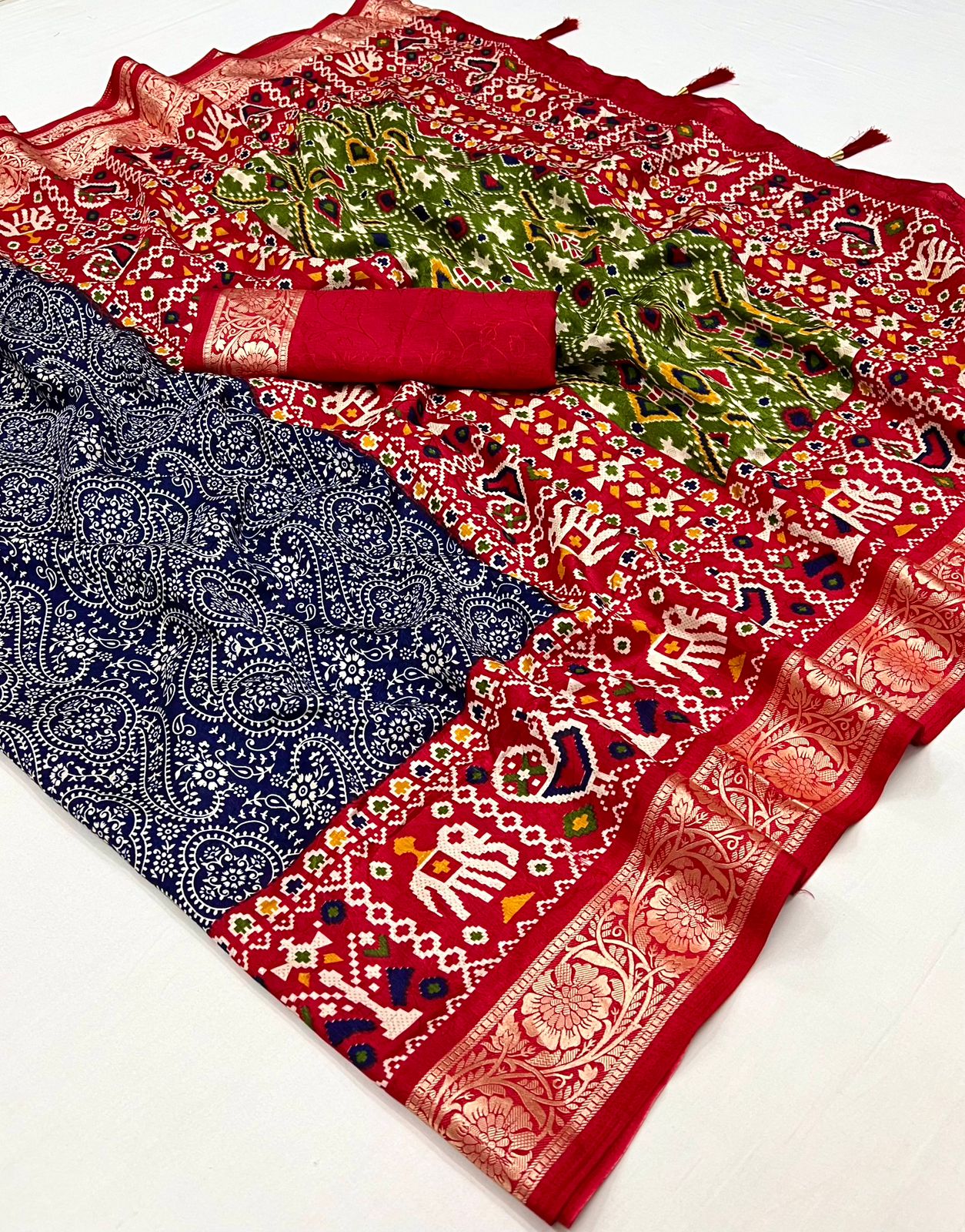 Buy MySilkLove Gun Powder Blue Printed Tussar Silk Saree Online
