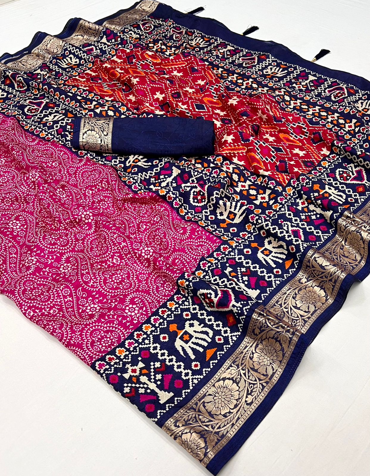 Buy MySilkLove Mulberry Pink Printed Tussar Silk Saree Online