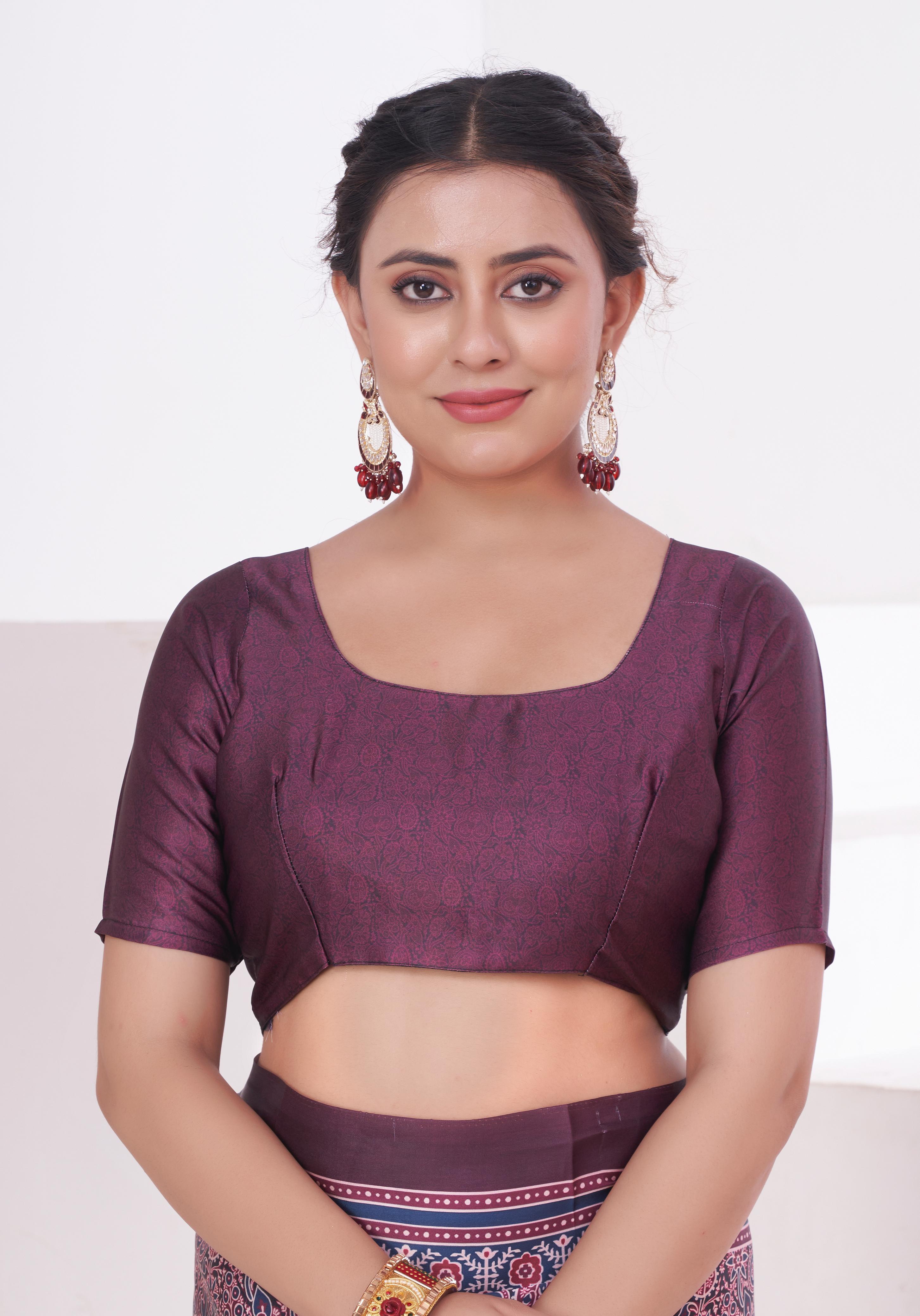 Buy MySilkLove Mountbatten Purple Ajrakh Printed Satin Crepe Saree Online