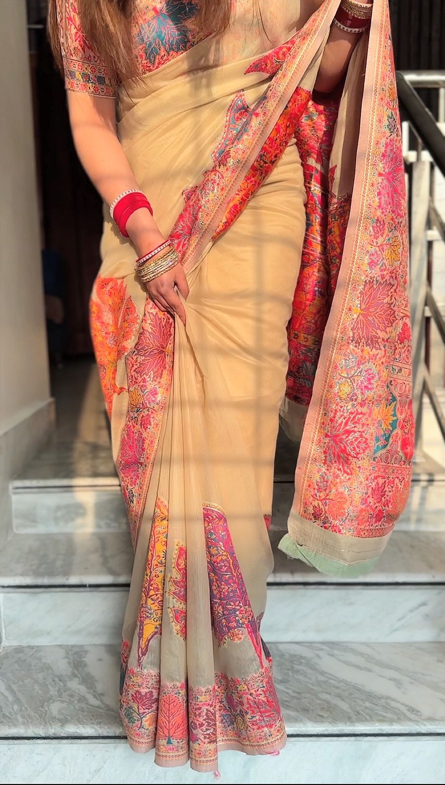 Buy MySilkLove Eggshell White Kashmiri Handloom Jamewar Saree Online